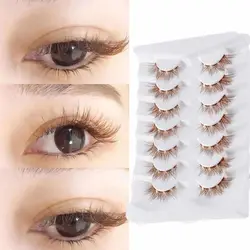 7 Pairs Natural Look Manga Anime Lashes Brown Cluster Lashes Special Design Fluffy Fake Eyelashes for Women Beauty