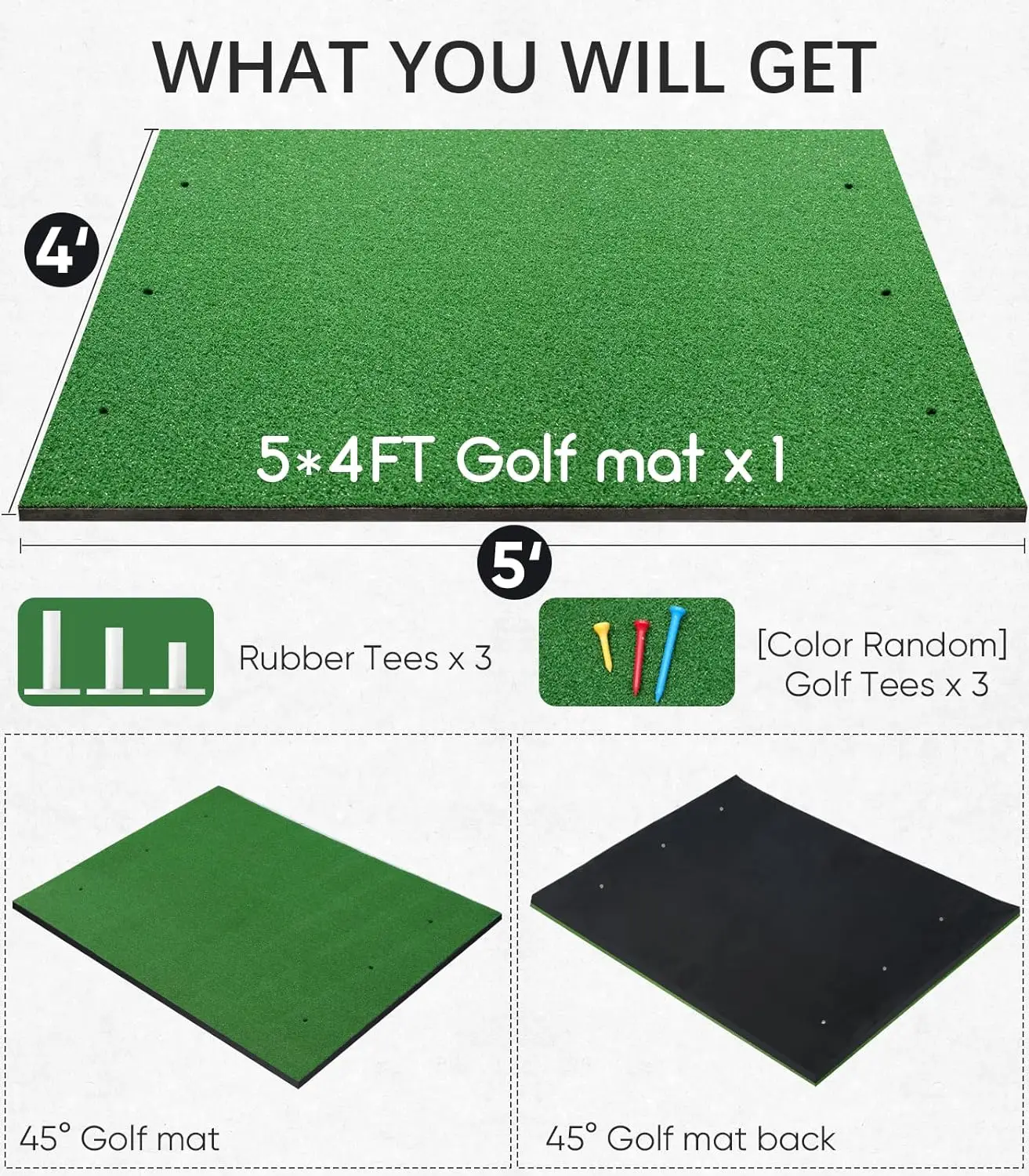 Golf Training Mat, 5x4ft  Hitting Mat, Turf Practices for Indoor & Outdoor