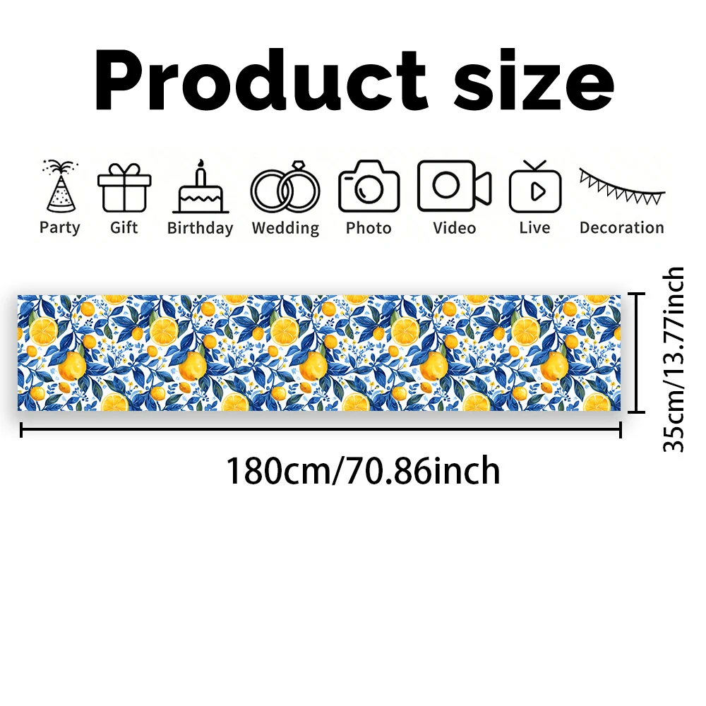 Blue Leaf Lemon Print Table Runner Mediterranean Home Decor Dining Wedding Entryway Cabinet Decoration Supplies