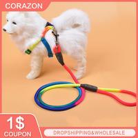 Durable Nylon Rainbow 1.2M Pet Dog Leash Walking Training Leash Cats Dogs Harness Collar Leashes Strap Belt Rope Pet Supplies