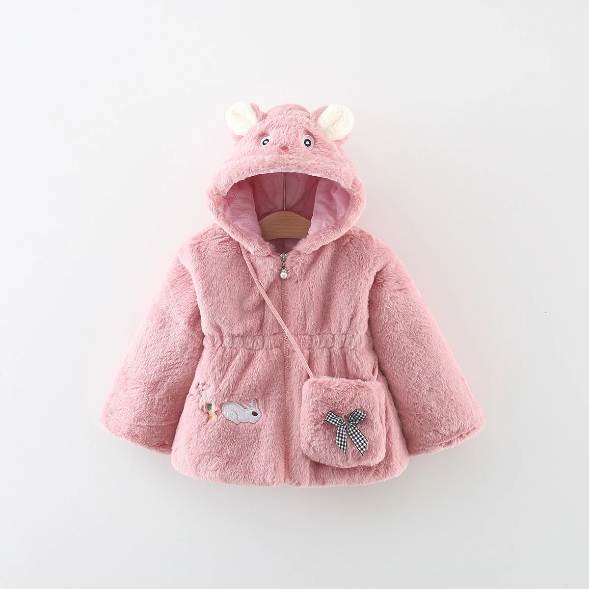 Ragazze autunno e inverno nuovo maglione di lana cappotto con cappuccio per bambini cartone animato coniglio ricamo Clip cotone Top regalo piccola