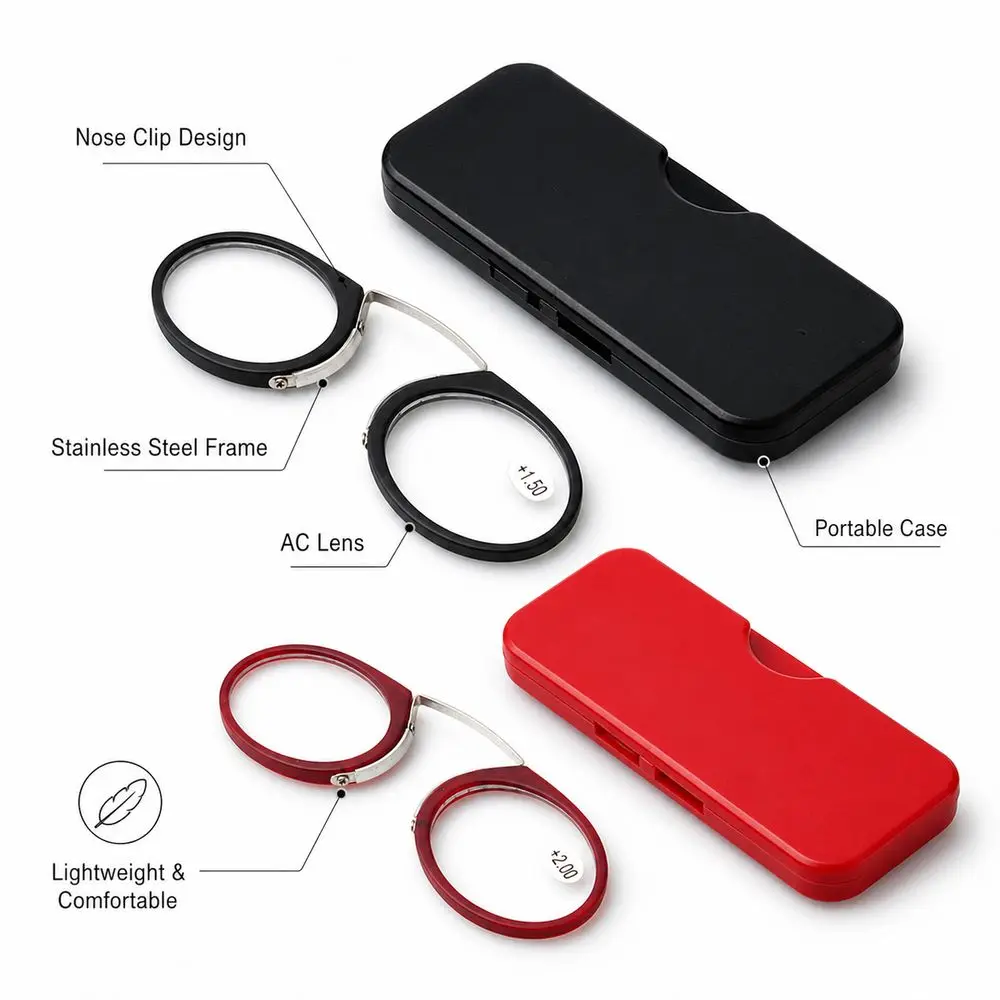 Mini Lazy Glasses Reading Glasses Nose Clip Magnifying Nose Rack +1.0 - +3.5 Rimless Presbyopic Glasses Men Women