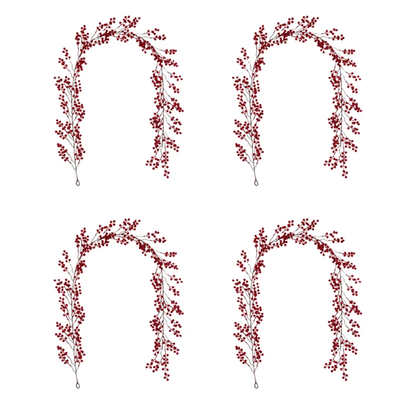 

A93Z 4Pcs 6.39FT Red Berry Christmas Garland,Flexible Artificial Berry Garland For Fireplace Decoration