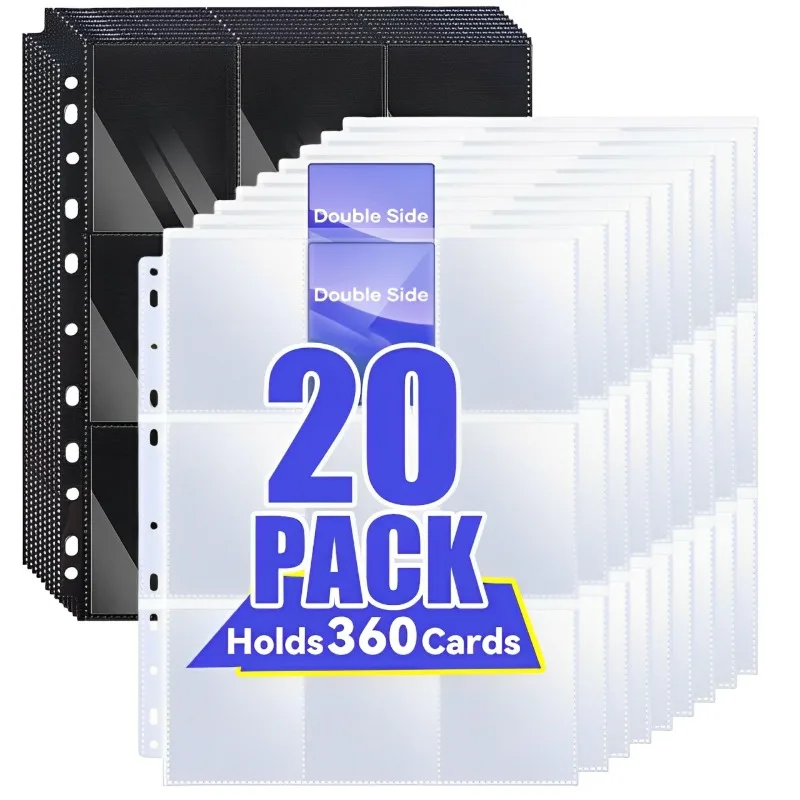 Double-Sided 9 Pocket Game Card Book Trading Card Binder Sleeves A4 Page Protector Sleeve Black/Transparent 11-Ring Binder Album