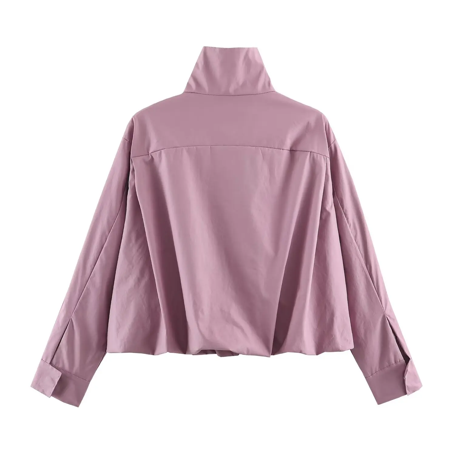 BSAY 2026 Autumn Women Korean Relaxed Style Stand Collar Zip Up Jacket Solid Color Long Sleeve Loose Cropped Casual Outerwear