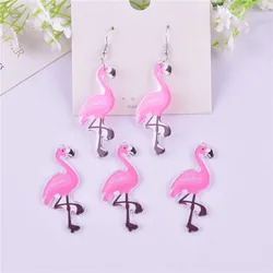 10pcs/pack Pink Flamingo Acrylic  Earring Charms Pendant for Earring Necklace Jewelry Making Craft DIY
