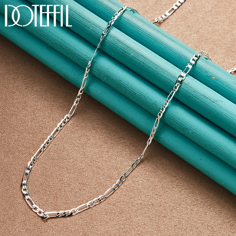 DOTEFFIL 925 Sterling Silver 4mm Side Chain 16/18/20/22/24/26/28/30 Inch Necklace For Women Man Fashion Wedding Charm Jewelry