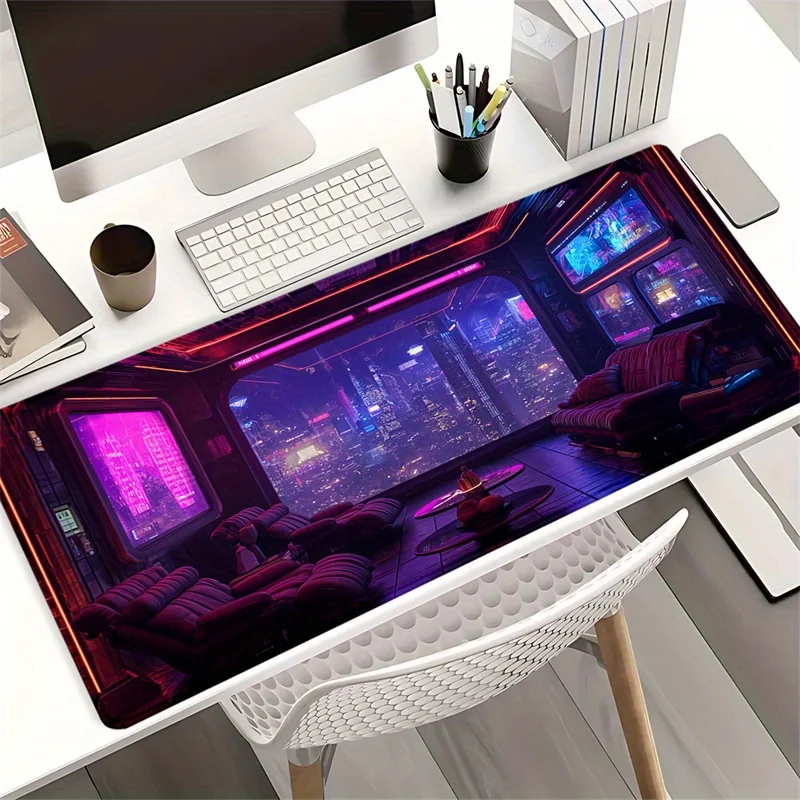 Cyberpunk Neon City Style Gaming Mouse Pads, Office and Home Esports Decorations, Gamer Gifts, Office and Game Accessories