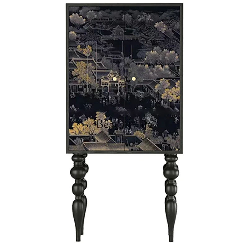 Chinese style high-footed dining side cabinet Solid wood French entrance decorative storage cabinet