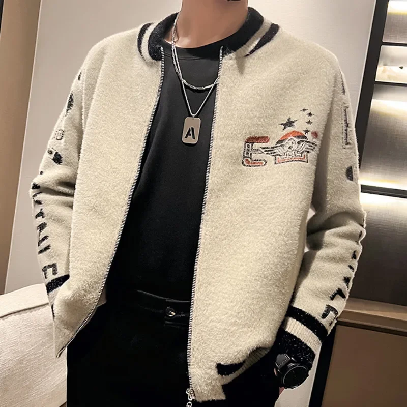 Zipper Letter Printing Cardigan Men Sweter Korean Sweaters Coat Designer Autumn Fashion Knit Cardigan Jacket 2022 Men Sweaters