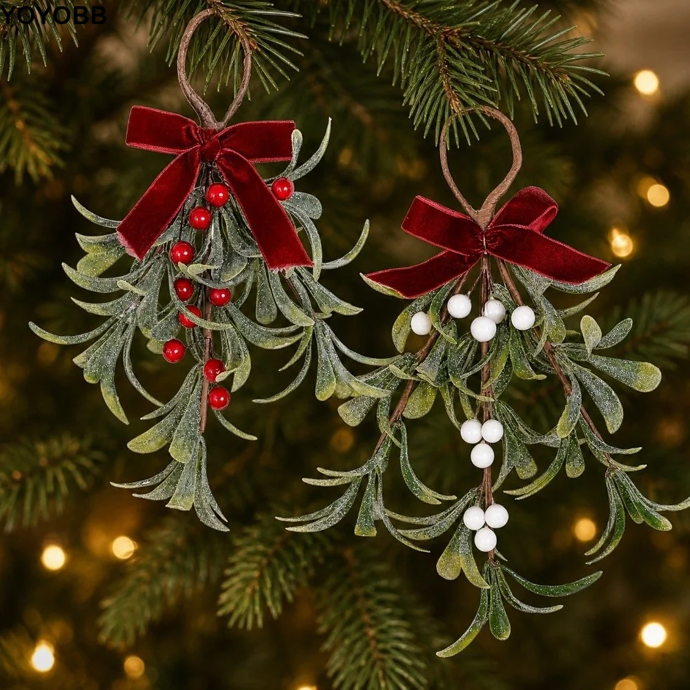Lifelike Artificial Christmas Tree Wreath With Bowknot Red Berries Xmas Garland Decorative Artificial Pine Swag