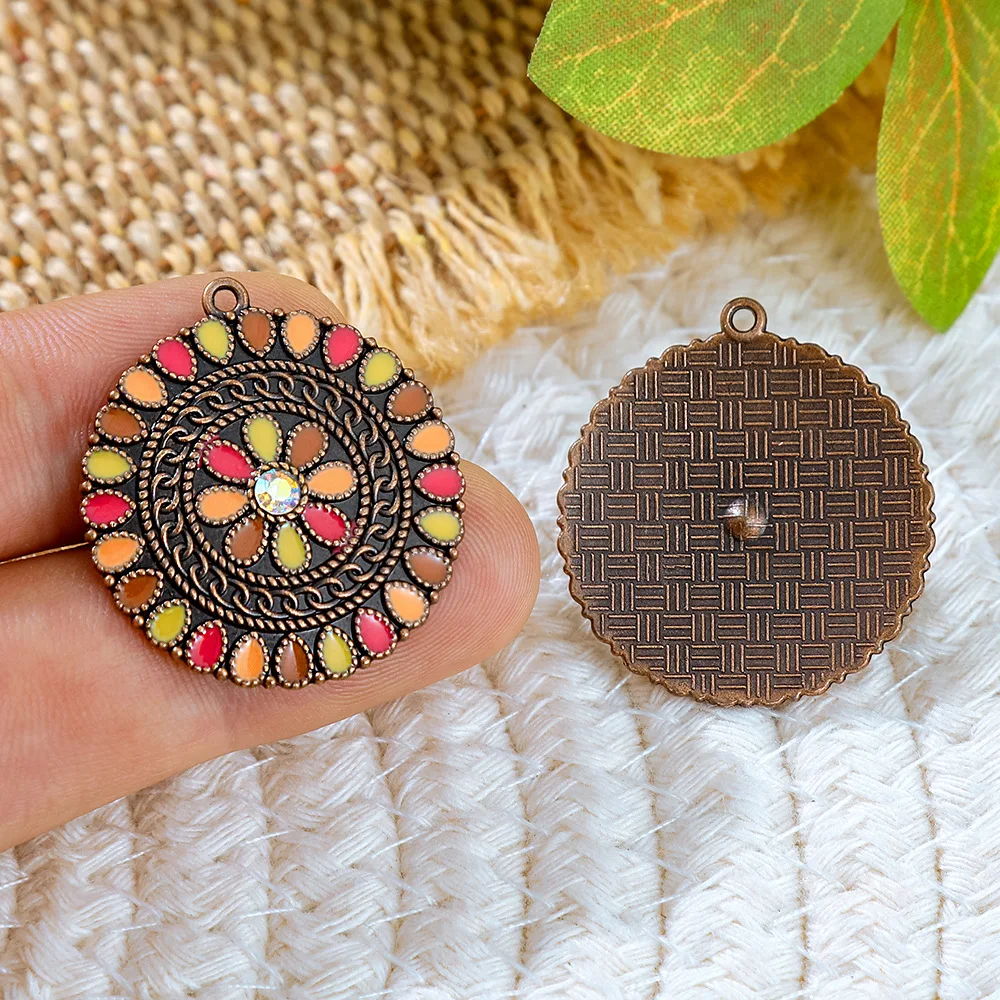 Vintage Bohemia Colorful Enamel Round Pendants Charms for DIY Jewelry Making Women Earrings Necklace  Accessories Parts image 6