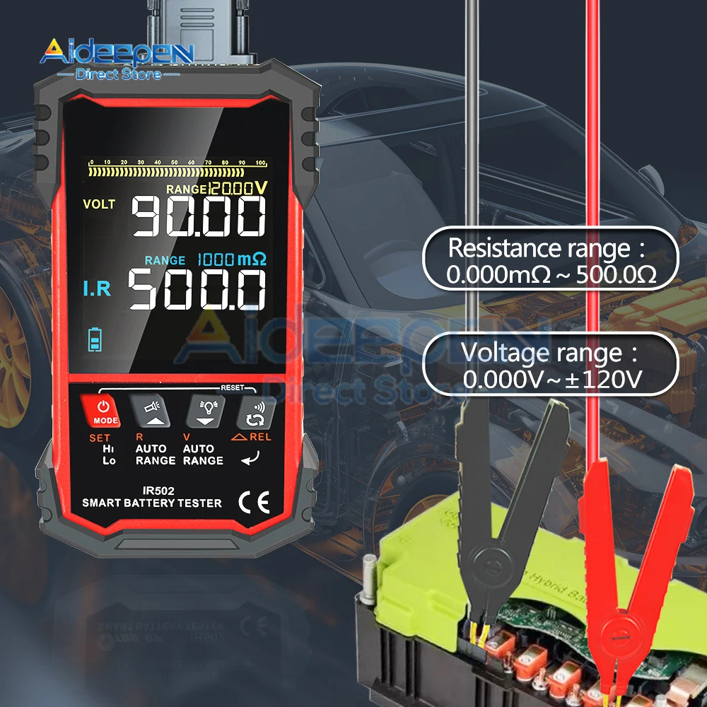 

IR500/IR502 Battery Internal Resistance Tester 120V 0.000mΩ~500Ω High Precision Calibratable Lead Acid alkaline Lithium Battery