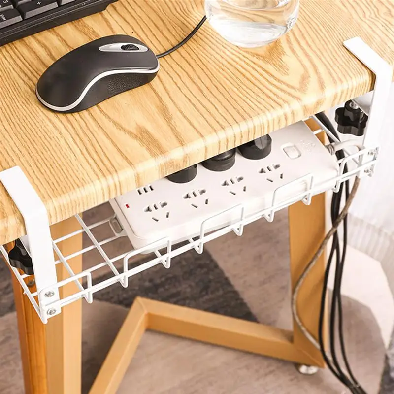 1pc Carbon Steel Socket Storage Rack Under Desk Wire Storage Rack Under Desk Cable Organizer Charging Cable Storage Holder 38cm