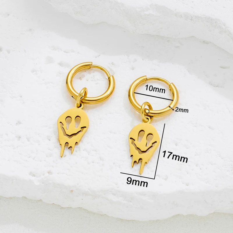 Neo-Gothic Stainless Steel Melting Ghost Face Pendant Hoop Earrings Women Funny Specter Ear Jewelry Girl Halloween Party Gifts