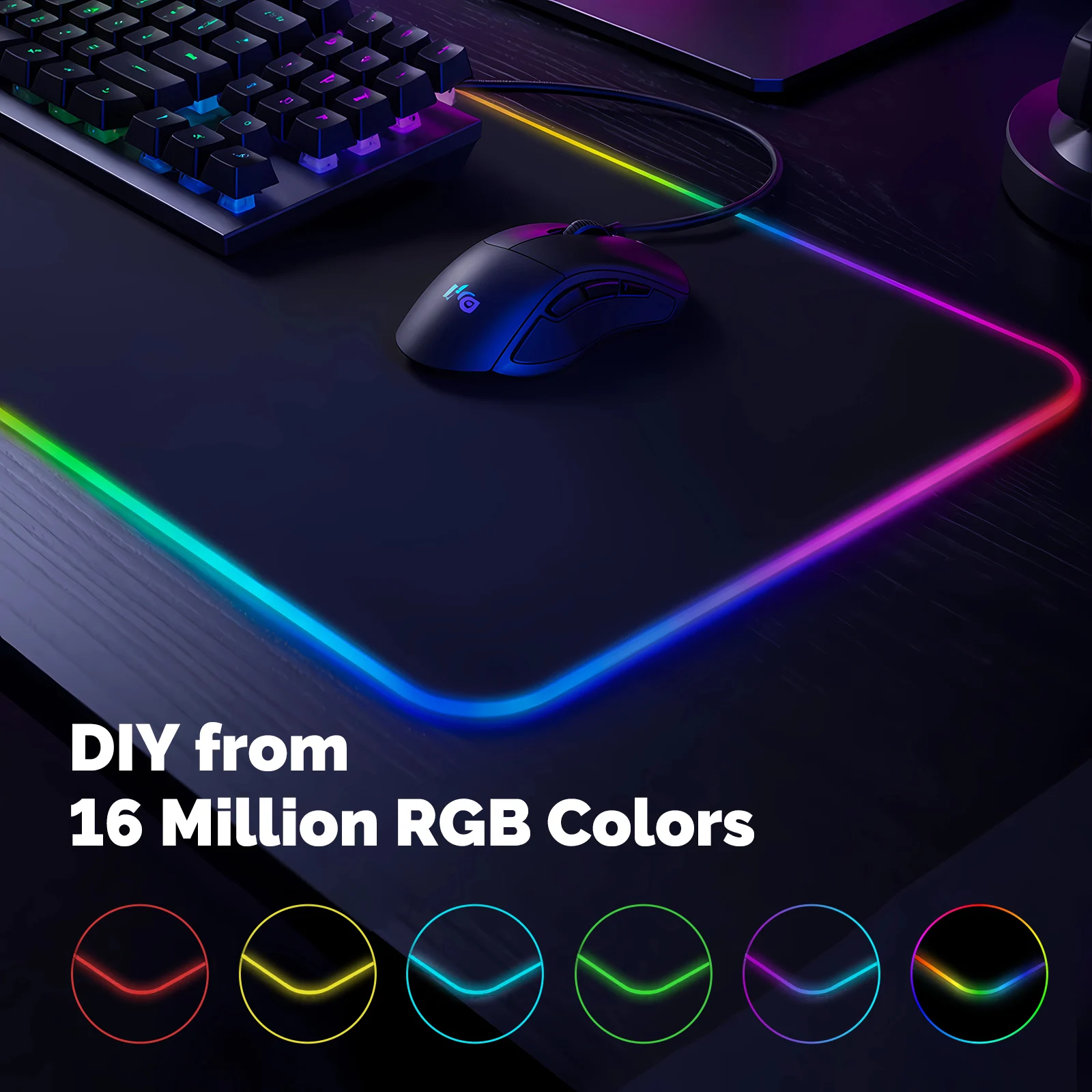 MOES Tuya WiFi Smart RGBIC Gaming Mouse Pad, APP Control Music Rhythm Large LED Desk Mat Non-slip Rubber Base