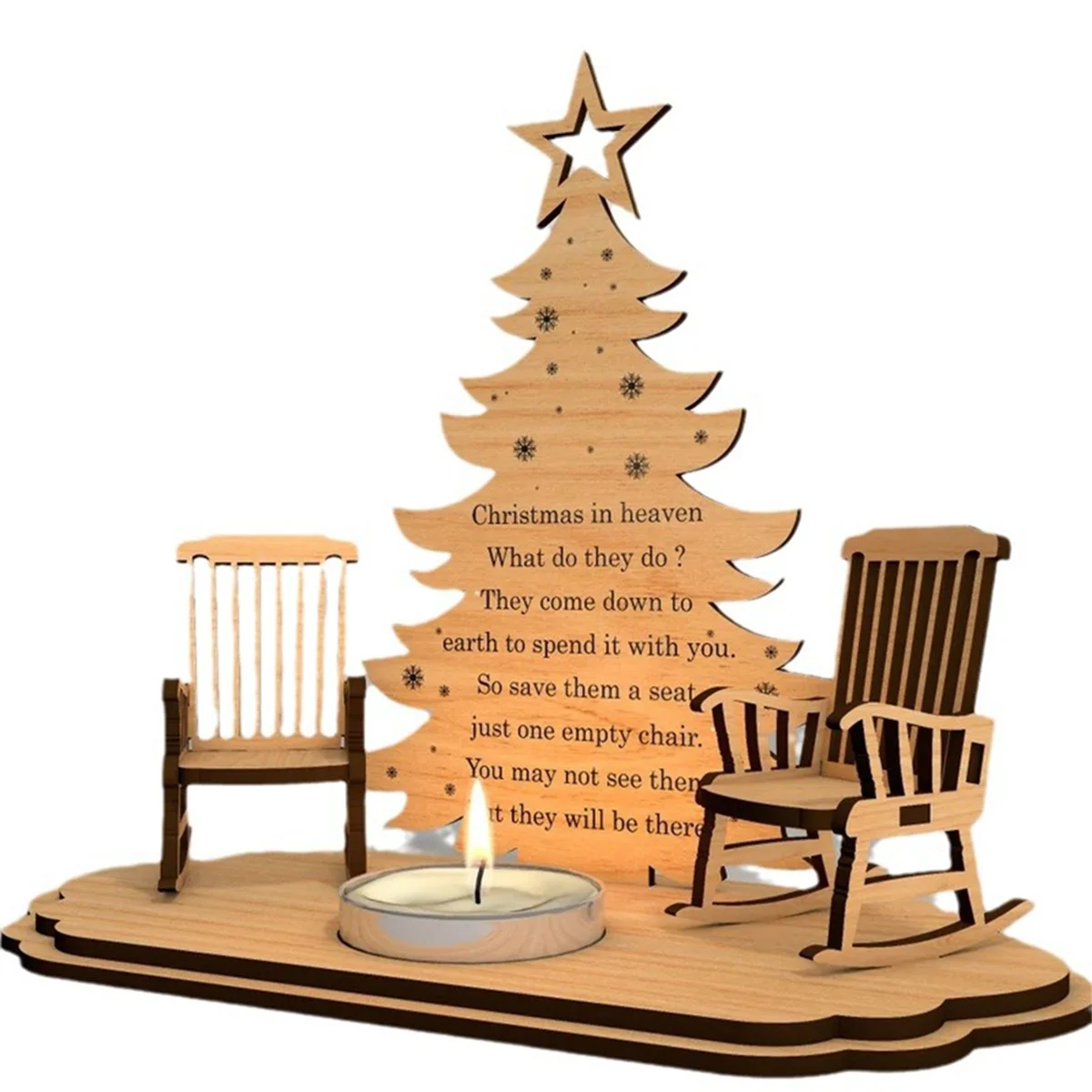 Christmas Remembrance Candle Holder to Remember Loved Wooden Rocking Chair Candle Holder Christmas in Heaven Memorial