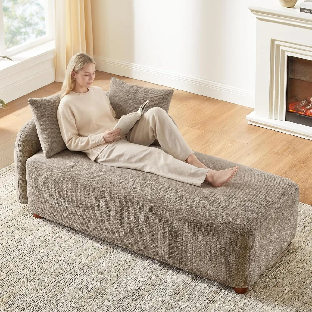 

Chaise Lounge Chair Indoor, 68.9" Upholstered Deep Seat Sofa Bed, Sleeper Sofa with Left Armrest and 2 Pillows, Customized