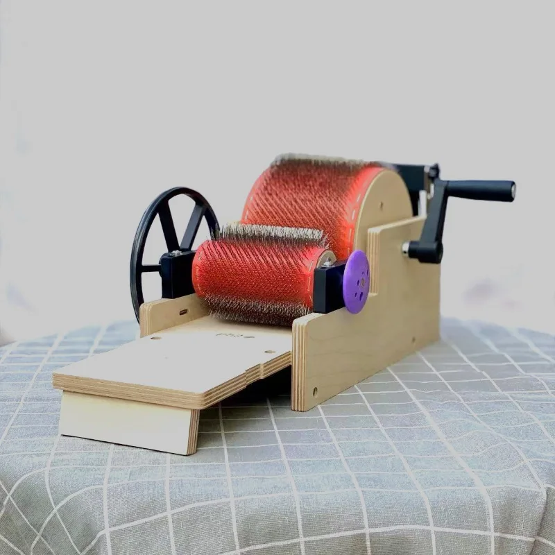 Hand Cranked Wool Carder Manual Fiber Combing Machine For Wool Felt Cat Hair Blending Portable Wooden Durable