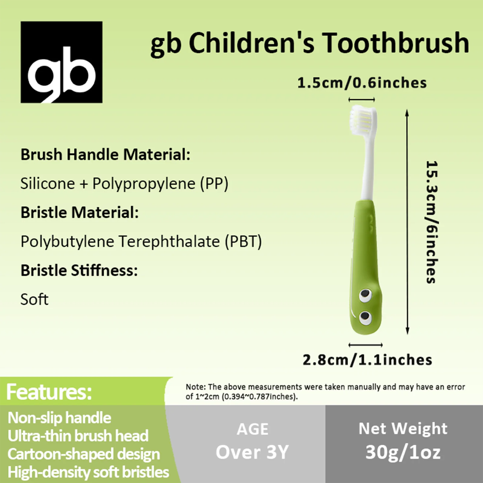gb 2 buah sikat gigi anak, sikat gigi bulu lembut untuk bayi dan balita usia 3+ tahun, sikat gigi bayi untuk gigi susu