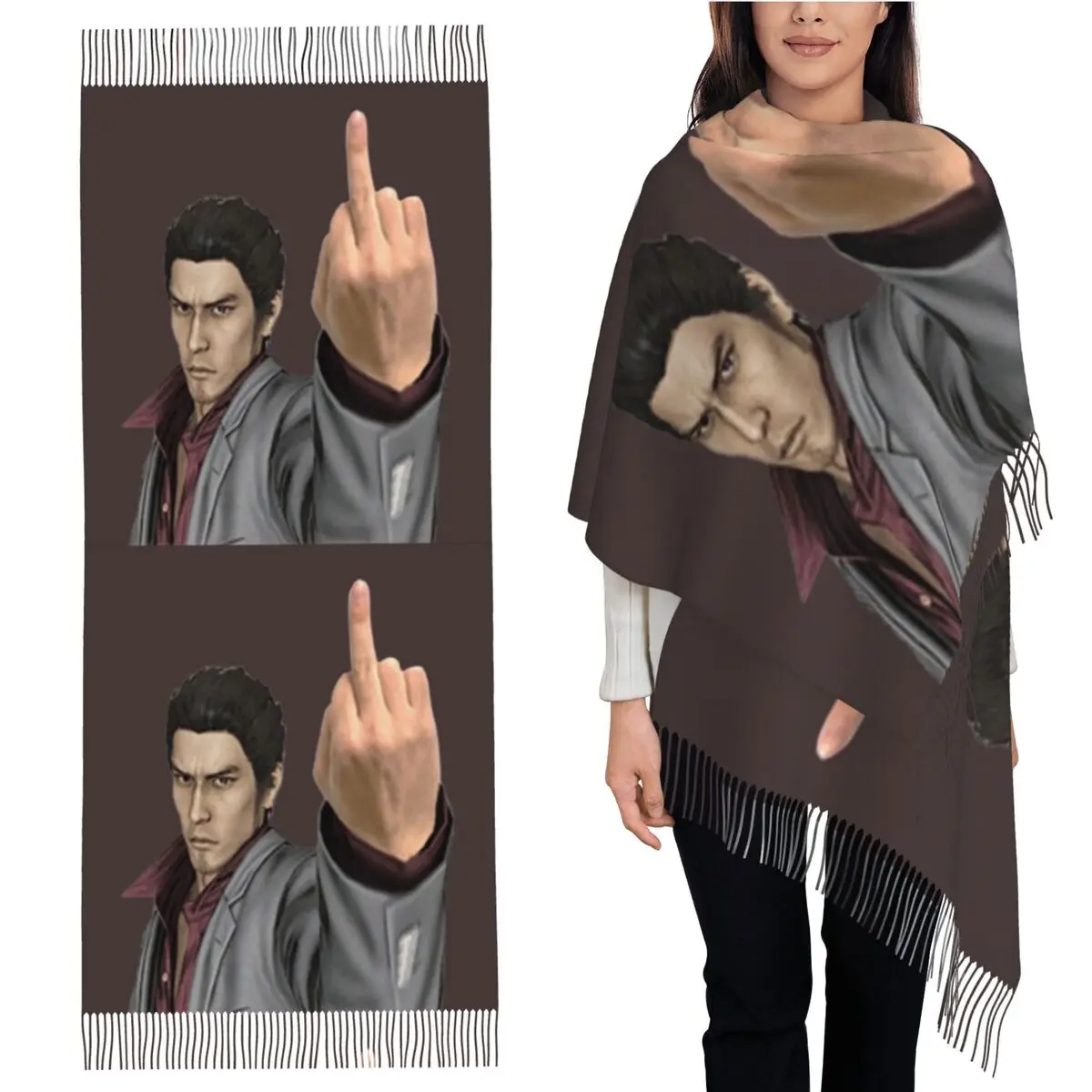 

Kazuma Kiryu Middle Finger Scarf Tassel Scarves for Women Soft Warm Shawls and Wraps Long Fall Winter Shawl Wrap