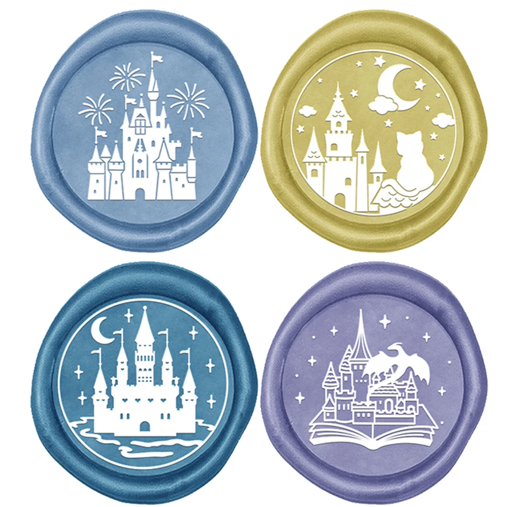 1pc Round Wax Seal Stamps Castle Firework Night Moon View Pattern 25mmRemovable Brass Head for DIY Invitation Greeting Cards