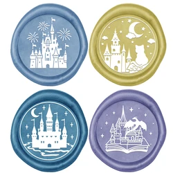 1pc Round Wax Seal Stamps Castle Firework Night Moon View Pattern 25mmRemovable Brass Head for DIY Invitation Greeting Cards