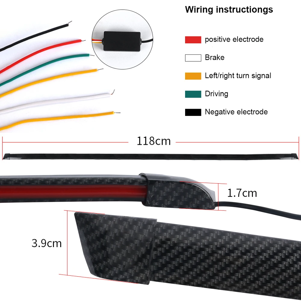 Dla bmw e90 e60 f30 e39 AUDI A4 A3 A5 120cm z włókna węglowego Led Spoiler światła uniwersalny samochód DRL hamulca Turn Signal tylny Spoiler 12V