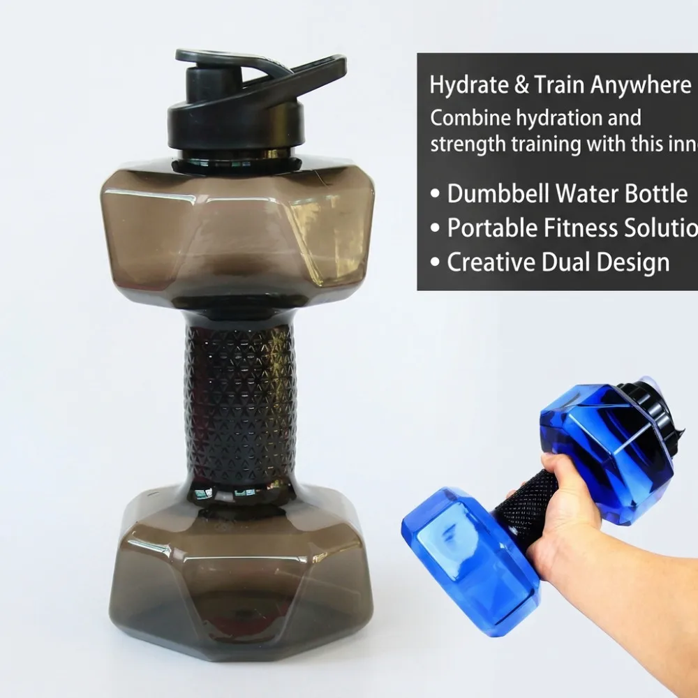 1500/2200ml PET Dumbbell Shaped Kettle Outdoor Fitness Cycling Water Bottle Weight Strong Water Drinks Accessories