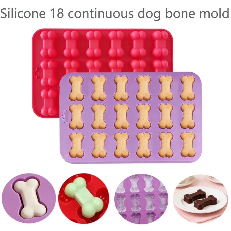 1/2PCS Silicone 18 Continuous Dog Bone Mold Baking DIY Cake Flip Sugar Biscuit Chocolate Ice Grid Mold Fire Paint Wax Mold
