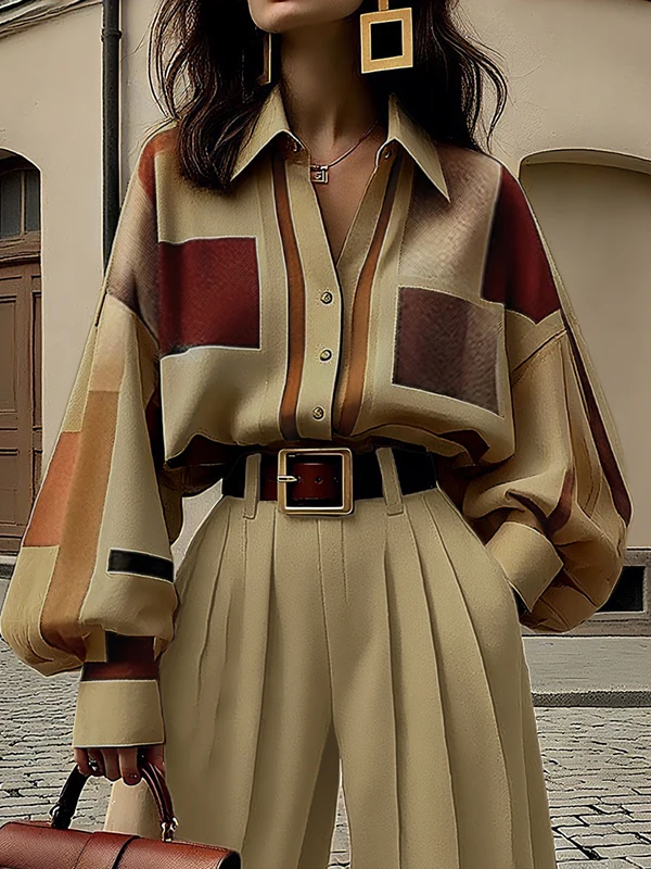 ชุดเซ็ต 2 ชิ้นสำหรับผู้หญิง Modigirl คอลเลคชั่นฤดูใบไม้ผลิ/ฤดูใบไม้ร่วง 2025 เสื้อแขนพองยาว กางเกงขายาวทรงกว้างไม่มีเข็มขัด สไตล์ลำลองวินเทจ