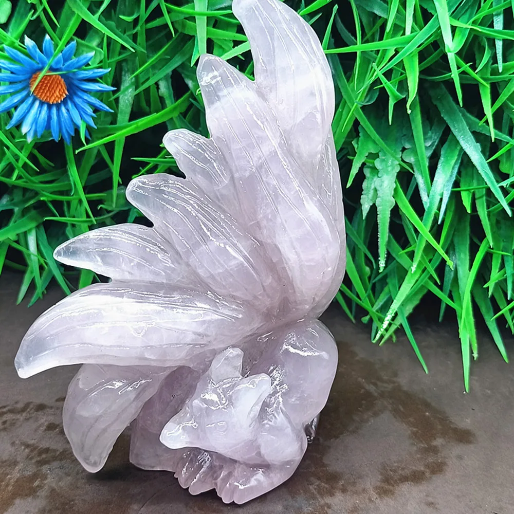 Natural quartz crystal, dreamy purple polished carving piece, nine-tailed fox home decoration item