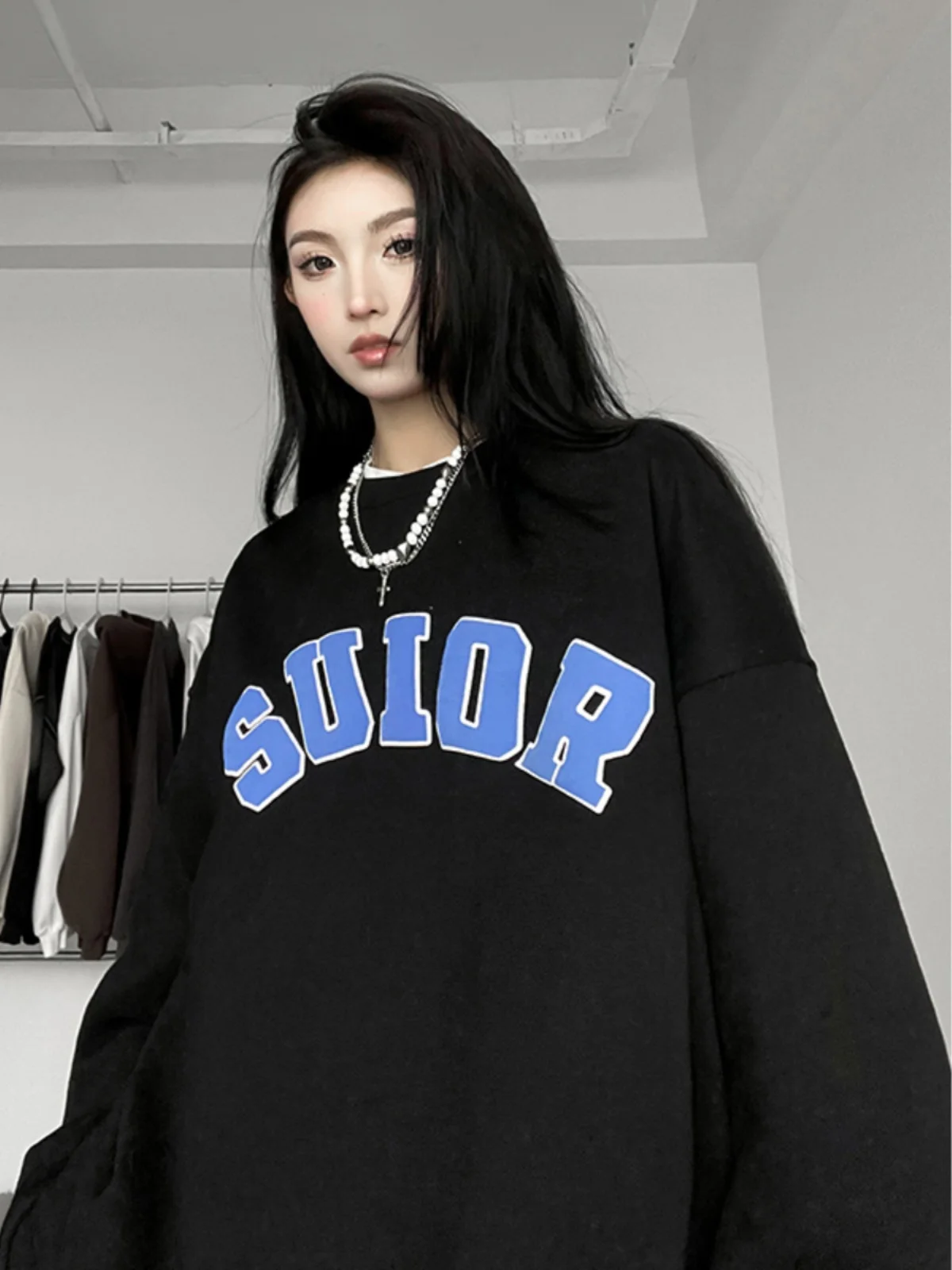 

Cleanfit American Sle Heavyweight Foam Hoodie Long Sve round Ne Boys Hard And Stiff T-irt Couple's Outerwear