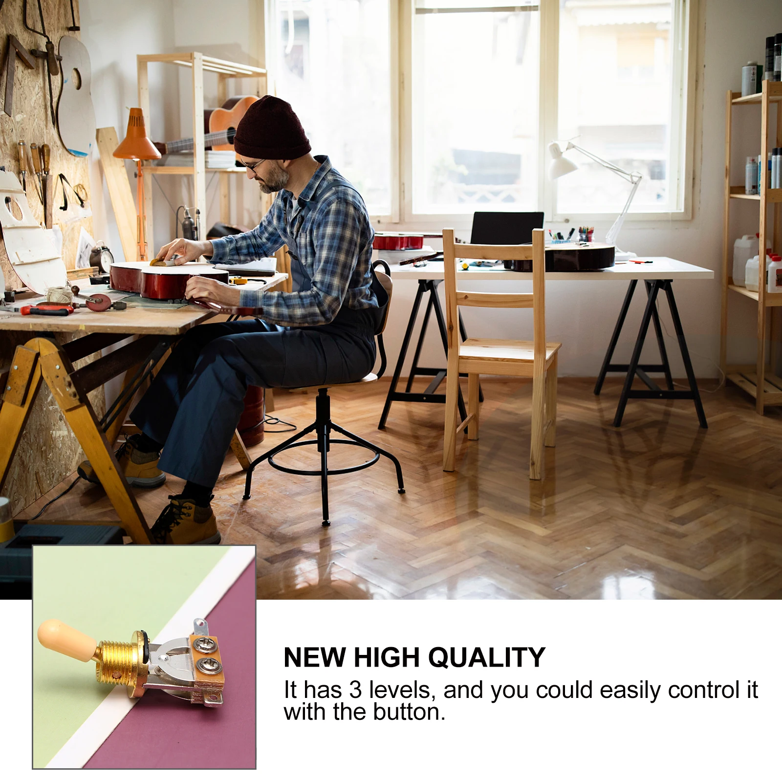 

3-Level Sound For -Type Guitar Jet Black 3-Gear Button Long 3-Gear Button For Sound Pickup Lasting Guitar Parts Accessories