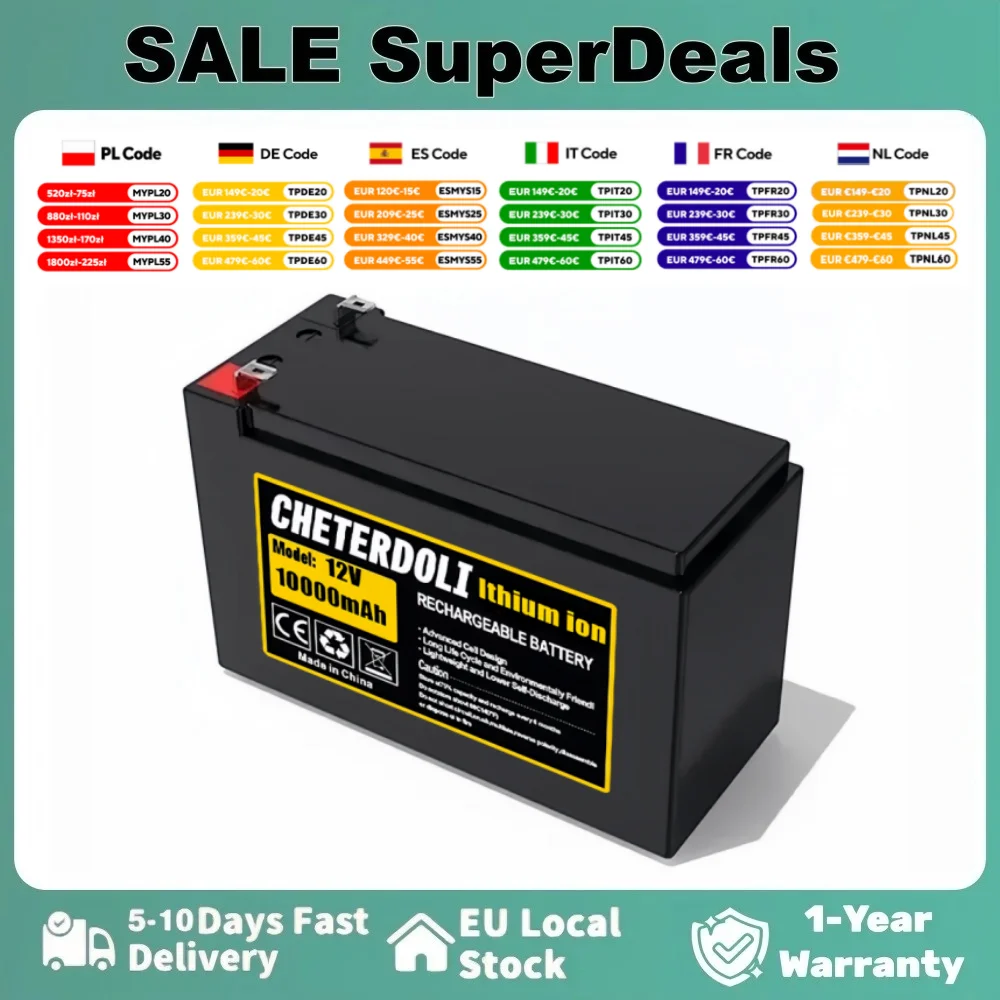 12V 10Ah 18650 Wiederaufladbare Lithium-Batterie mit BMS für Kinderautos, für Sprühgeräte, Auto-Solarstrom, sofort einsatzbereit + 3A-Ladegerät