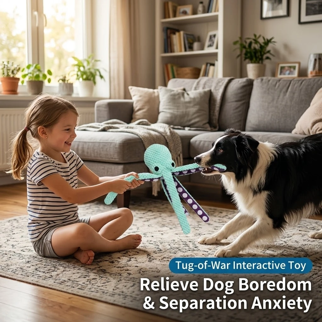 Juguete para Perro con Sonido de Pulpo, Peluche de Piña con Sonido y Tentáculos Arrugados, Juguete Interactivo Dental para Cachorros y Perros Pequeños y Medianos