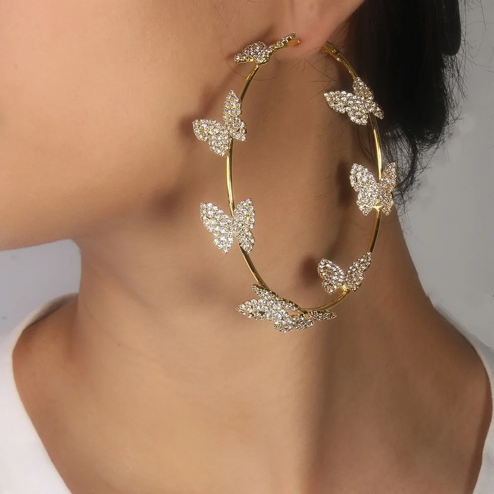 

Korean Style Butterfly hoop earring Without Piercing For Women Sparkling Zircon hoop Earrings Wedding Party Jewelry Gift