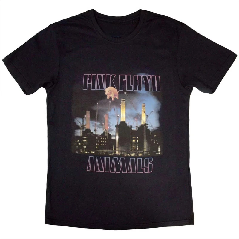 Animal US Tour 1977 Navy Blue T-shirt 1 Button Pattern T-shirt Retro Printed T-shirt 90s Retro Rock Top Pink Floyd T-shirt