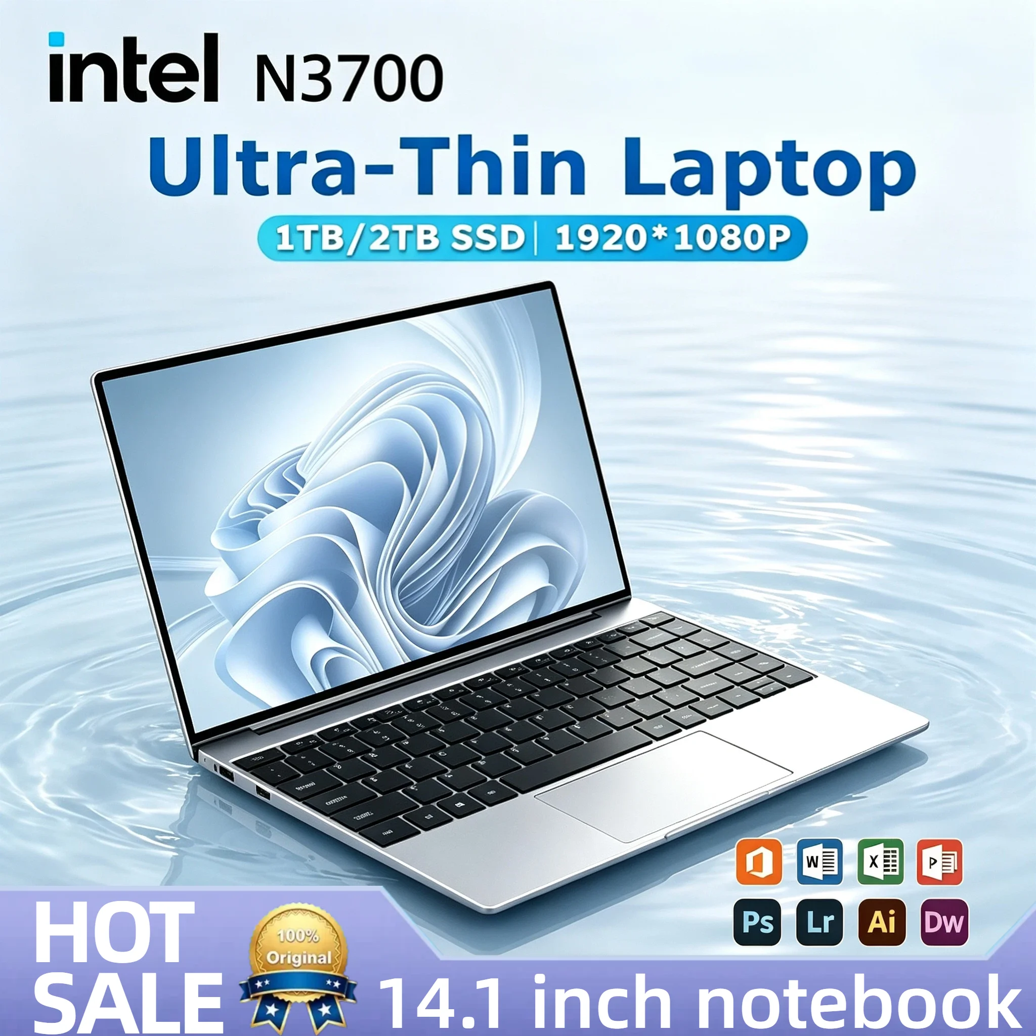 Intel N3700 Ultra Slim 14.1 Inch Laptop 16GB DDR3L 2TB SSD 1920x1080 Gaming Notebook Office Study PC 4K Video Pro Max