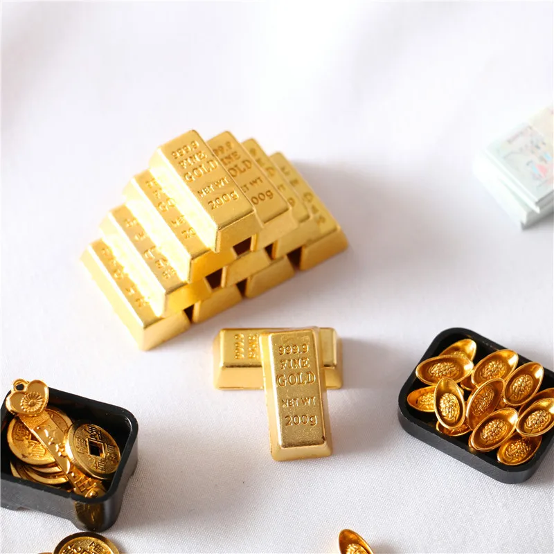 5pcs Dollhouse Gold Bar Miniature Mini Gold Ingot Coins Silver Dollar Coin Model Ornaments Doll House Items Accessories Copper