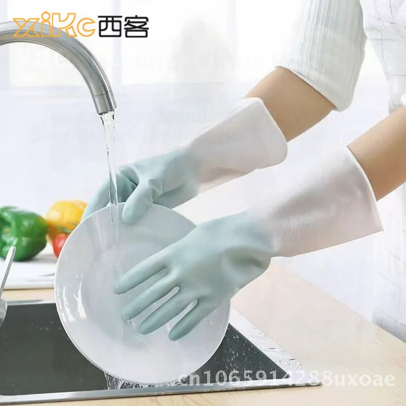 

Gradient Rubber Plastic Steel Household Cleaning Gloves Pink Blue Green Thick Waterproof Durable Multi-Purpose Kitchen