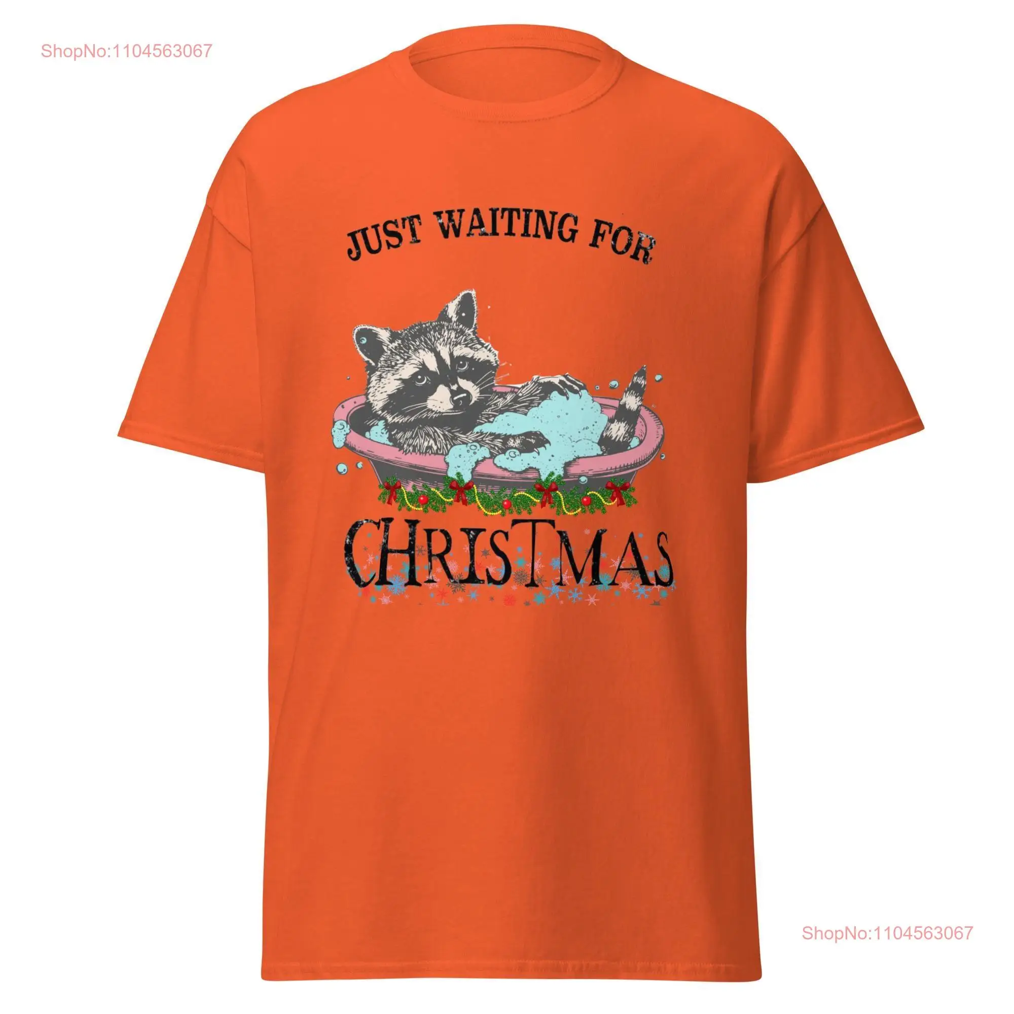 

Retro Funny T Shirt Raccoon Just Waiting For Christmas s long or short sleeves