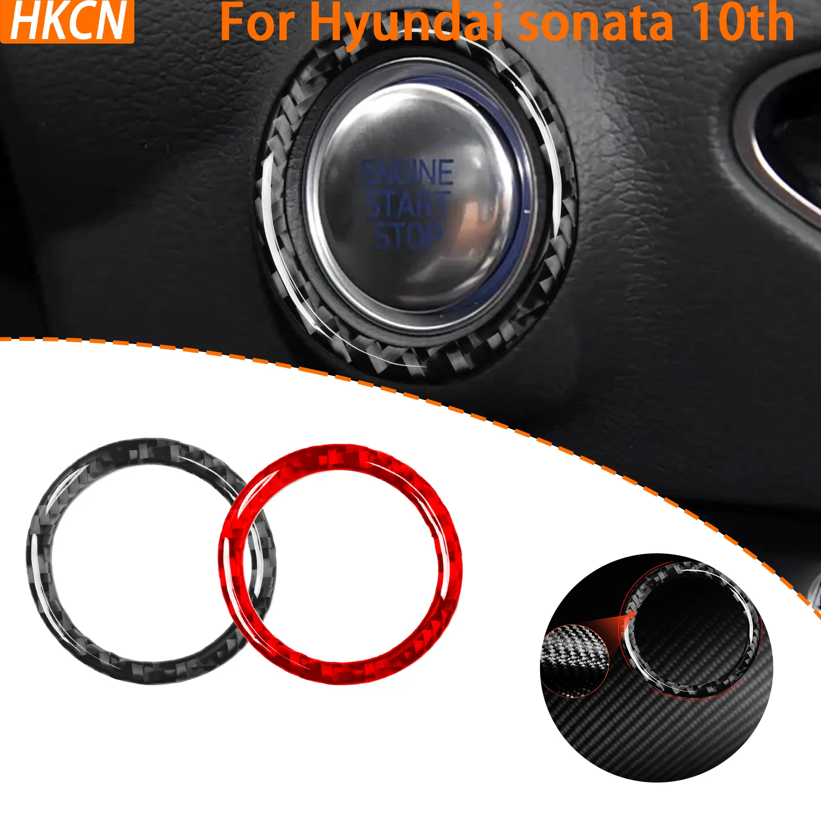 For Hyundai Sonata 10th 2020-2023 Carbon Fiber Car Interior Accessories Keyless Start Button Panel Circular Decorative Sticker