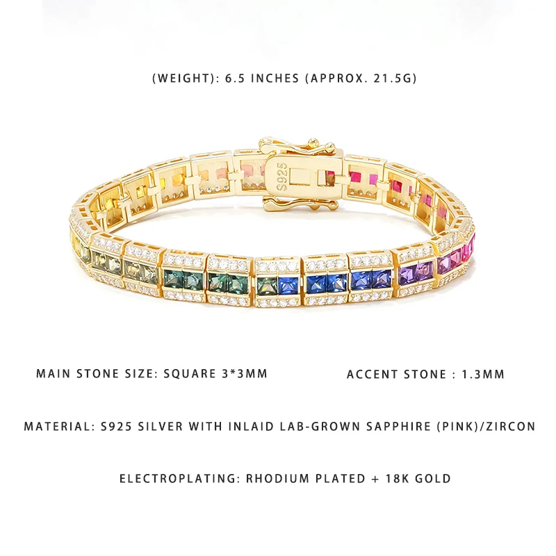 S925 silver plated 18K gold fashion dopamine luxury bracelet embedded with lab-grown ruby and sapphire, holiday gift for Hallowe