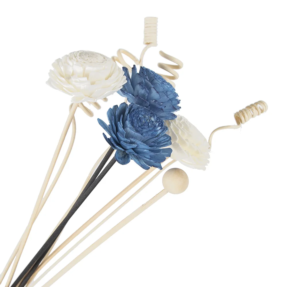 9PC Blue Chrysanthemum Flower Diffuser Refill Stick Home Decor Diy Rattan Reed Fragrance Aroma Artificial Floral Live Room Plant