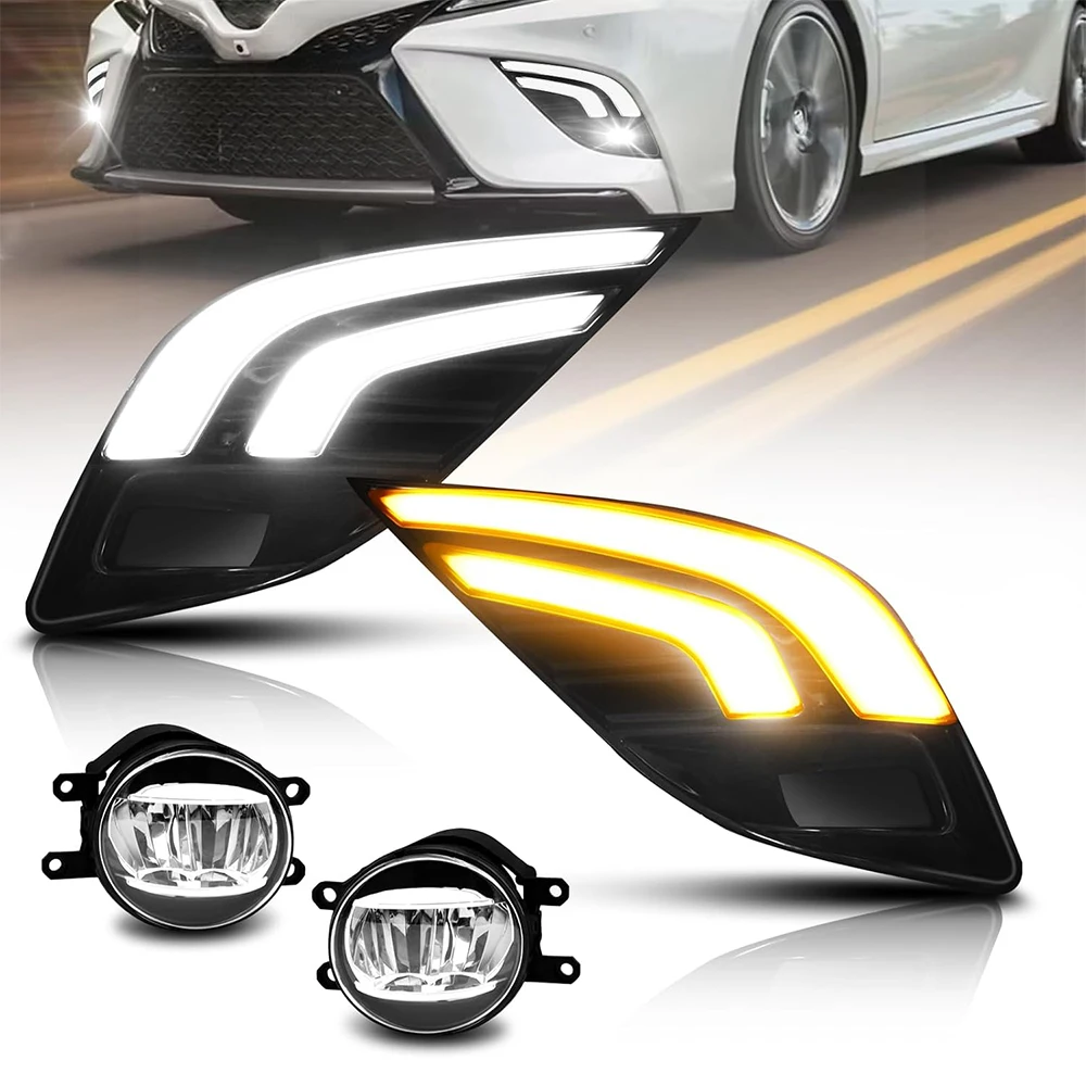 

LED Fog Light for Toyota Camry SE/XSE/TRD 2018-2020 with DRL with Amber Turn Signal light Front Bumper Fog Lamp Assembly