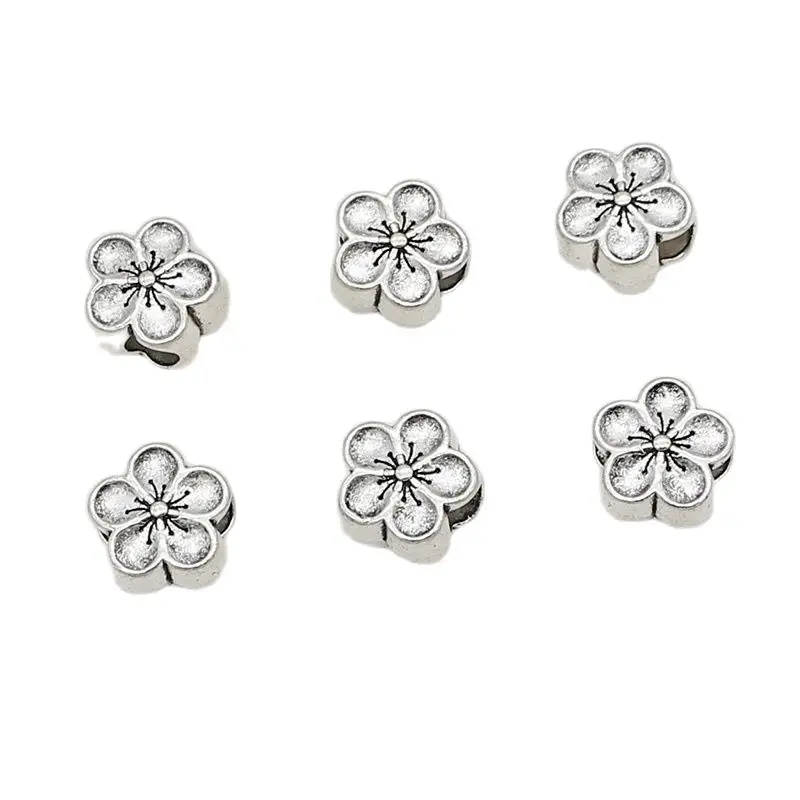 20pcs/Lot Sweet Bring Love Peach Flower Loose Beads 10x7mm Big Hole Bracelets Thread Cubic Solid Spacers DIY Jewelry Findings image 6