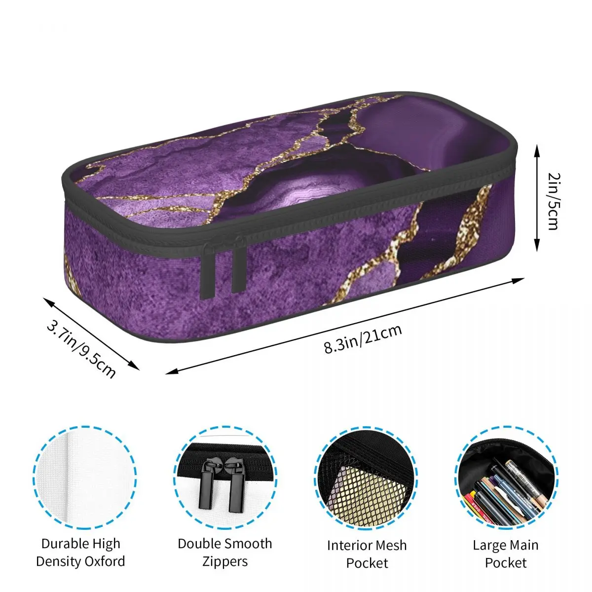 Purple Faux Marble Abstract Landscap Pencil Cases Pen Holder Storage Stationery Large Capacity Pen Box Pencil Bag for Kids
