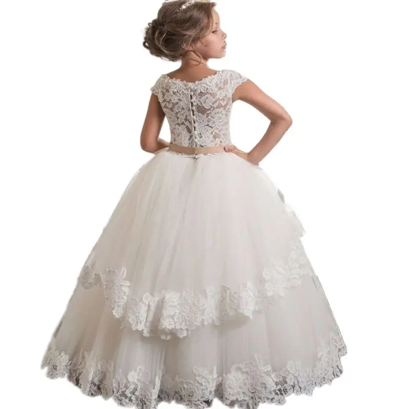 Vestidos de flores de encaje blanco para niñas, vestidos plisados con volantes para bodas, vestidos de primera comunión para niñas, vestidos para ocasiones especiales