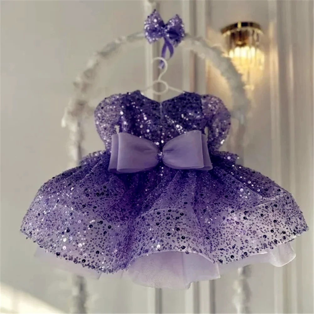 

First Communion Luxury Crystals Princess Flower Girl Dress Scoop Neck Puff Party for Wedding Tulle Christmas Ceremonial GIFT